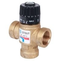 термостатический смесительный клапан для отопления и гвс stout 3/4" вр 35-60°с kv 1,6