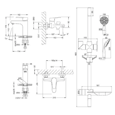 комплект смесителей для раковины и ванны lemark point lm0380c хром