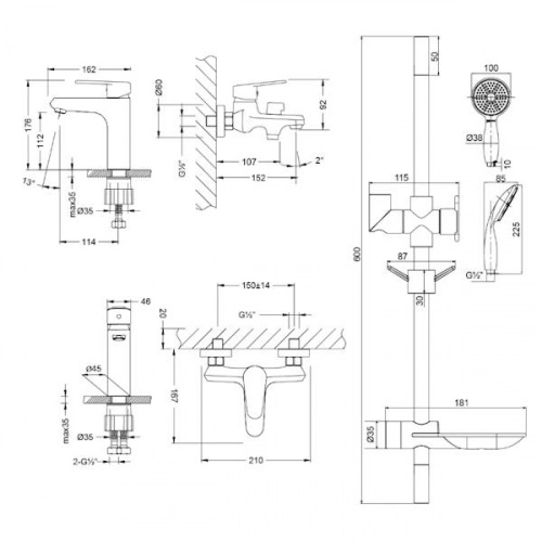 комплект смесителей для раковины и ванны lemark point lm0380c хром