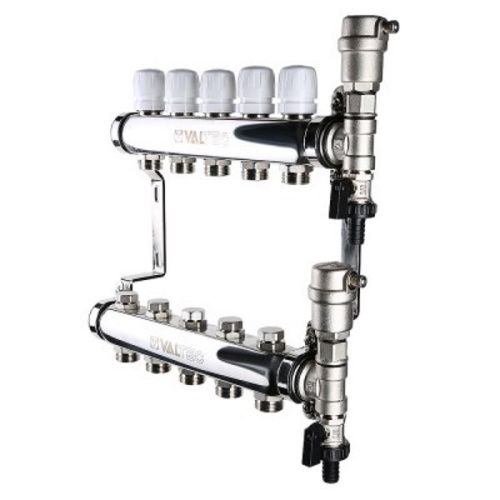 коллекторная группа valtec vtc.588 из нержавеющей стали без расходомеров в сборе 10 выходов