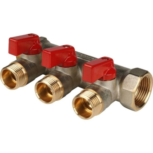 Коллектор распределительный STOUT с кранами 3/4" 3 отвода 1/2" красные ручки коллектор распределительный stout с кранами 3/4" 3 отвода 1/2" красные ручки