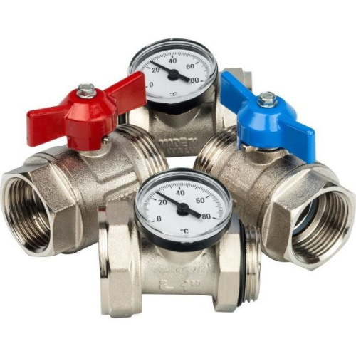 Комплект прямых шаровых кранов с термометрами 1” STOUT комплект прямых шаровых кранов с термометрами 1” stout