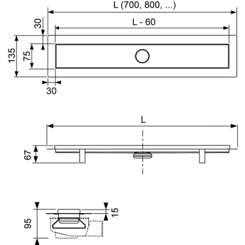 лоток для душа tecelinus для душа 700 мм 2 в 1 ( tile + steel) 15103079