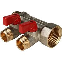 коллектор распределительный stout с кранами 1" 2 отвода 1/2" красные ручки