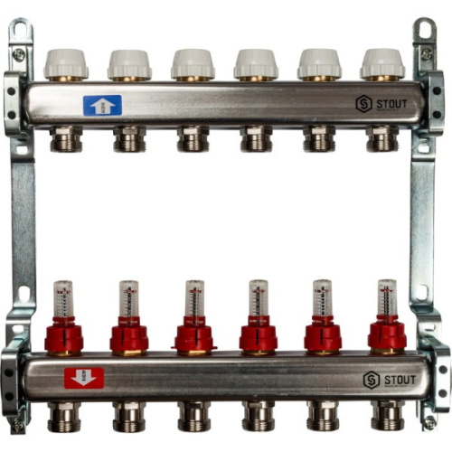 коллектор stout нержавейка с расходомерами 9 выходов