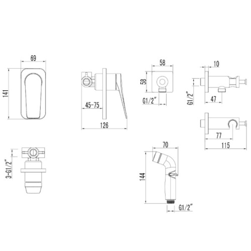 Смеситель встраиваемый с гигиеническим душем Lemark BRONX LM3719GM графит фото 3 смеситель встраиваемый с гигиеническим душем lemark bronx lm3719gm графит фото 3