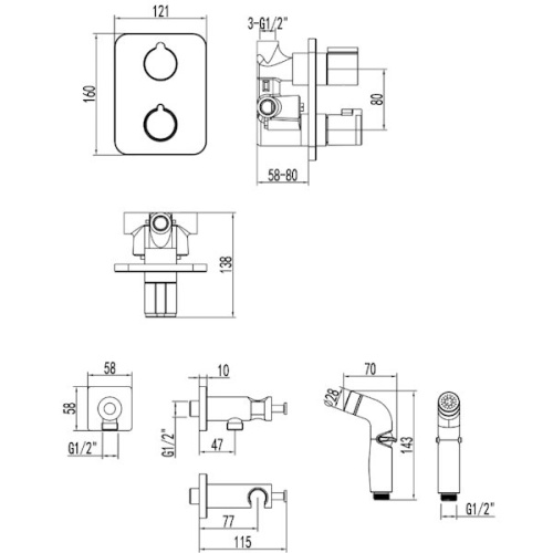 смеситель встраиваемый с гигиеническим душем lemark bronx lm3740gm графит фото 2