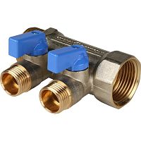 коллектор распределительный stout с кранами 1" 2 отвода 1/2" синие ручки