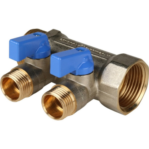 Коллектор распределительный STOUT с кранами 1" 2 отвода 1/2" синие ручки коллектор распределительный stout с кранами 1" 2 отвода 1/2" синие ручки