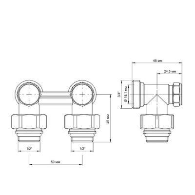 узел нижнего подключения vivaldo угловой 3/4"х1/2" черный