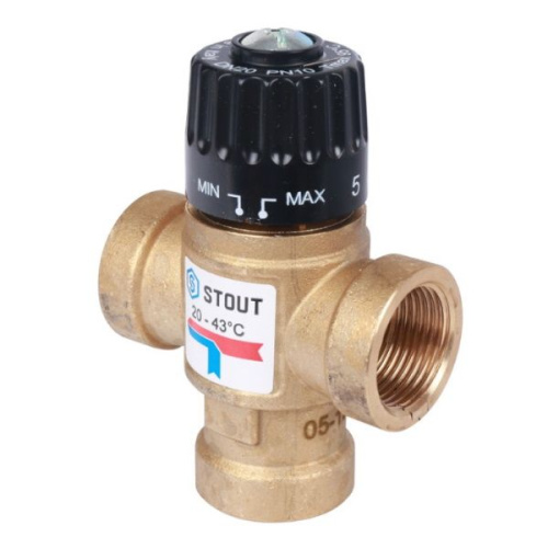 термостатический смесительный клапан для отопления и гвс stout 3/4" вр 20-43°с kv 1,6