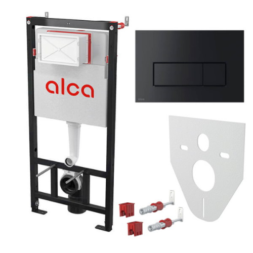 Инсталляция для унитаза Alcaplast Set 4v1 c черной кнопкой M578-0001 инсталляция для унитаза alcaplast set 4v1 c черной кнопкой m578-0001