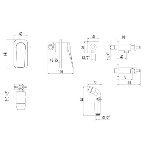 Смеситель встраиваемый с гигиеническим душем Lemark BRONX LM3719BL черный фото 2 смеситель встраиваемый с гигиеническим душем lemark bronx lm3719bl черный фото 2