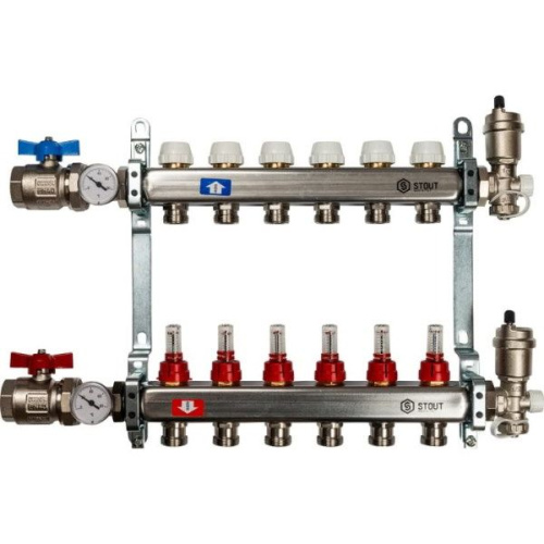коллектор stout нержавейка в сборе с расходомерами 9 выходов