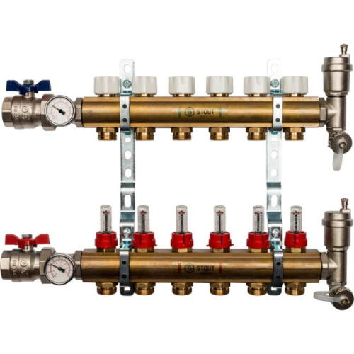 коллектор stout латунь в сборе с расходомерами 4 выходов