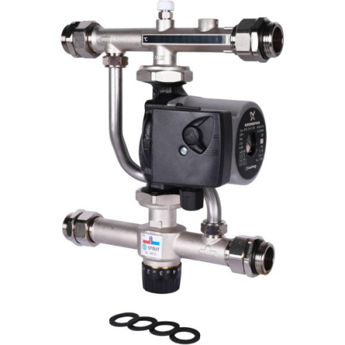 насосно-смесительный узел stout с термостатическим клапаном и байпасом 30-60°c grundfos upso 25-65