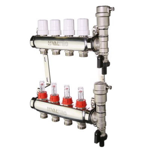 коллекторная группа valtec vtc.589 из нержавеющей стали с расходомерами в сборе 7 выходов