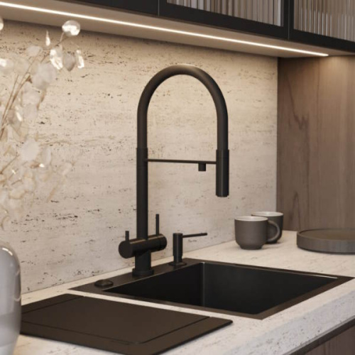 Смеситель для кухни Omoikiri Kanto PVD-LG светлое золото/черный фото 2 смеситель для кухни omoikiri kanto pvd-lg светлое золото/черный фото 2