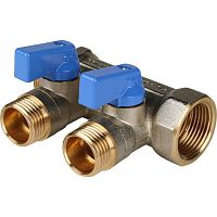 коллектор распределительный stout с кранами 3/4" 2 отвода 1/2" синие ручки