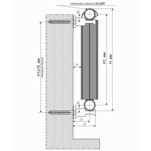 алюминиевый радиатор silver 500 6 секций, нижнее подлючение фото 4